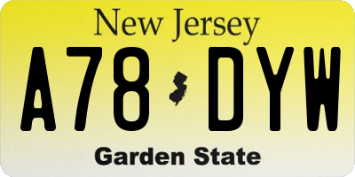 NJ license plate A78DYW