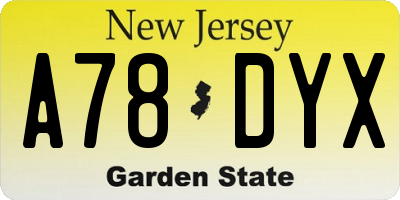 NJ license plate A78DYX
