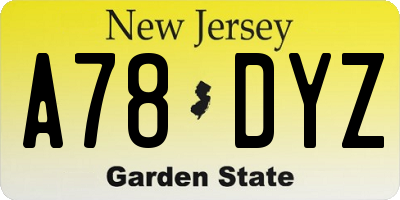 NJ license plate A78DYZ