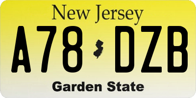 NJ license plate A78DZB