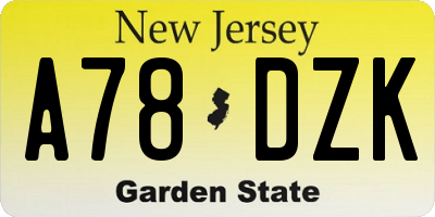 NJ license plate A78DZK