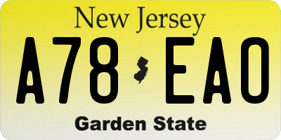 NJ license plate A78EAO