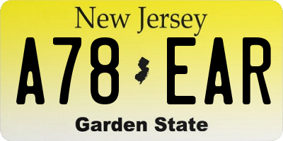 NJ license plate A78EAR