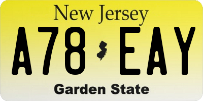 NJ license plate A78EAY