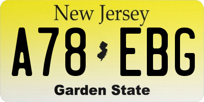 NJ license plate A78EBG