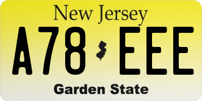 NJ license plate A78EEE