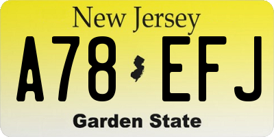 NJ license plate A78EFJ
