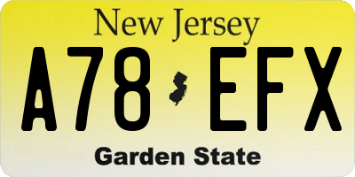 NJ license plate A78EFX