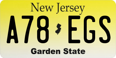 NJ license plate A78EGS
