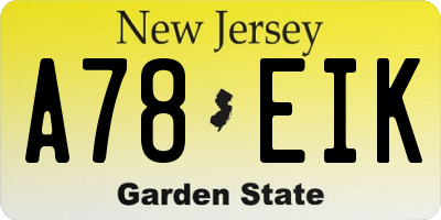 NJ license plate A78EIK