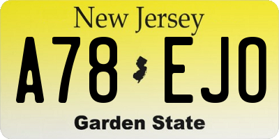 NJ license plate A78EJO