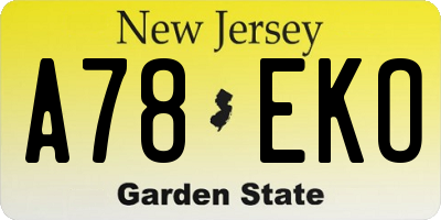 NJ license plate A78EKO