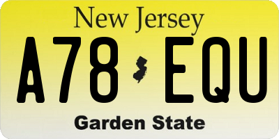 NJ license plate A78EQU