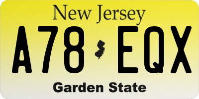 NJ license plate A78EQX
