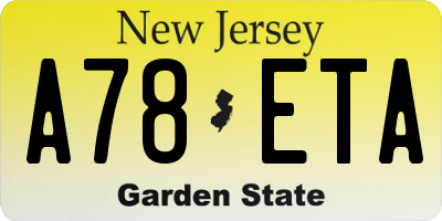 NJ license plate A78ETA