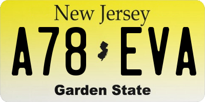 NJ license plate A78EVA