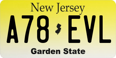 NJ license plate A78EVL
