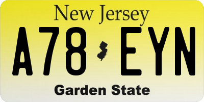 NJ license plate A78EYN
