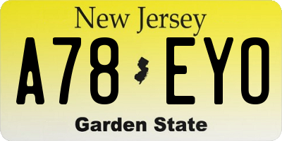 NJ license plate A78EYO