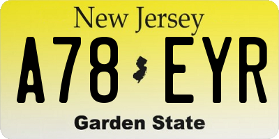 NJ license plate A78EYR