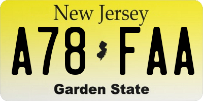 NJ license plate A78FAA