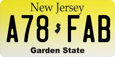 NJ license plate A78FAB