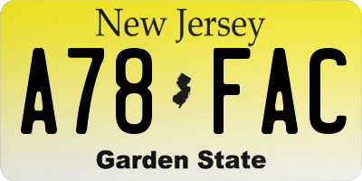 NJ license plate A78FAC