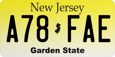 NJ license plate A78FAE