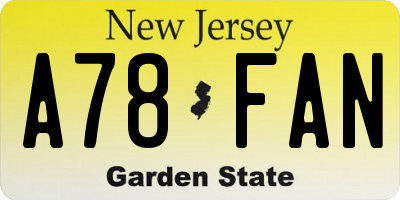NJ license plate A78FAN