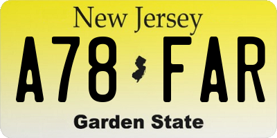 NJ license plate A78FAR