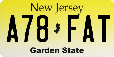 NJ license plate A78FAT