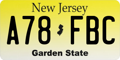 NJ license plate A78FBC