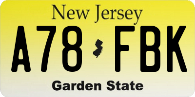 NJ license plate A78FBK