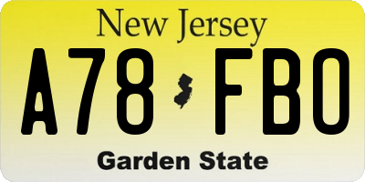 NJ license plate A78FBO