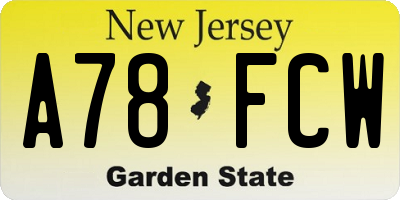 NJ license plate A78FCW