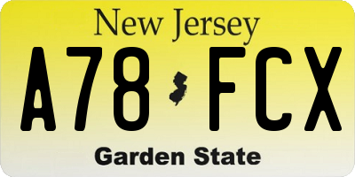 NJ license plate A78FCX