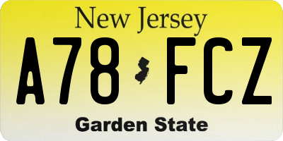 NJ license plate A78FCZ