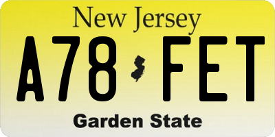 NJ license plate A78FET