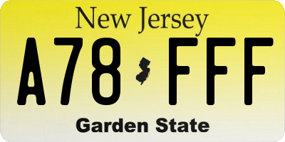 NJ license plate A78FFF