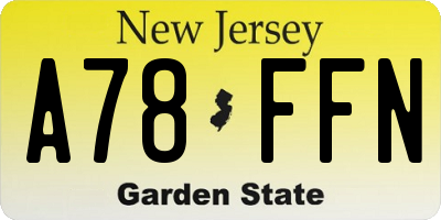 NJ license plate A78FFN