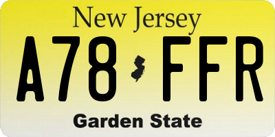 NJ license plate A78FFR