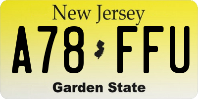 NJ license plate A78FFU