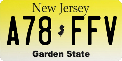 NJ license plate A78FFV