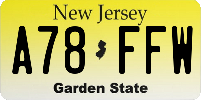 NJ license plate A78FFW