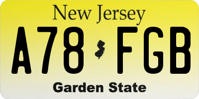 NJ license plate A78FGB