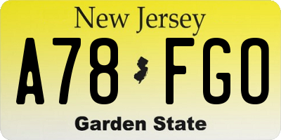 NJ license plate A78FGO