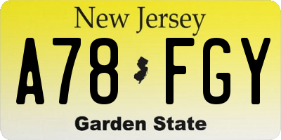 NJ license plate A78FGY