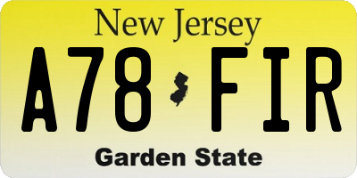 NJ license plate A78FIR