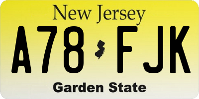 NJ license plate A78FJK