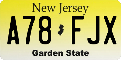 NJ license plate A78FJX